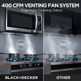 BLACK+DECKER EM044KB19 interior with two level rack for multitasking meals