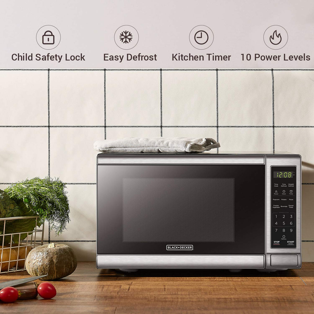 BLACK+DECKER EM720CB7 LED display and control panel for clear timing