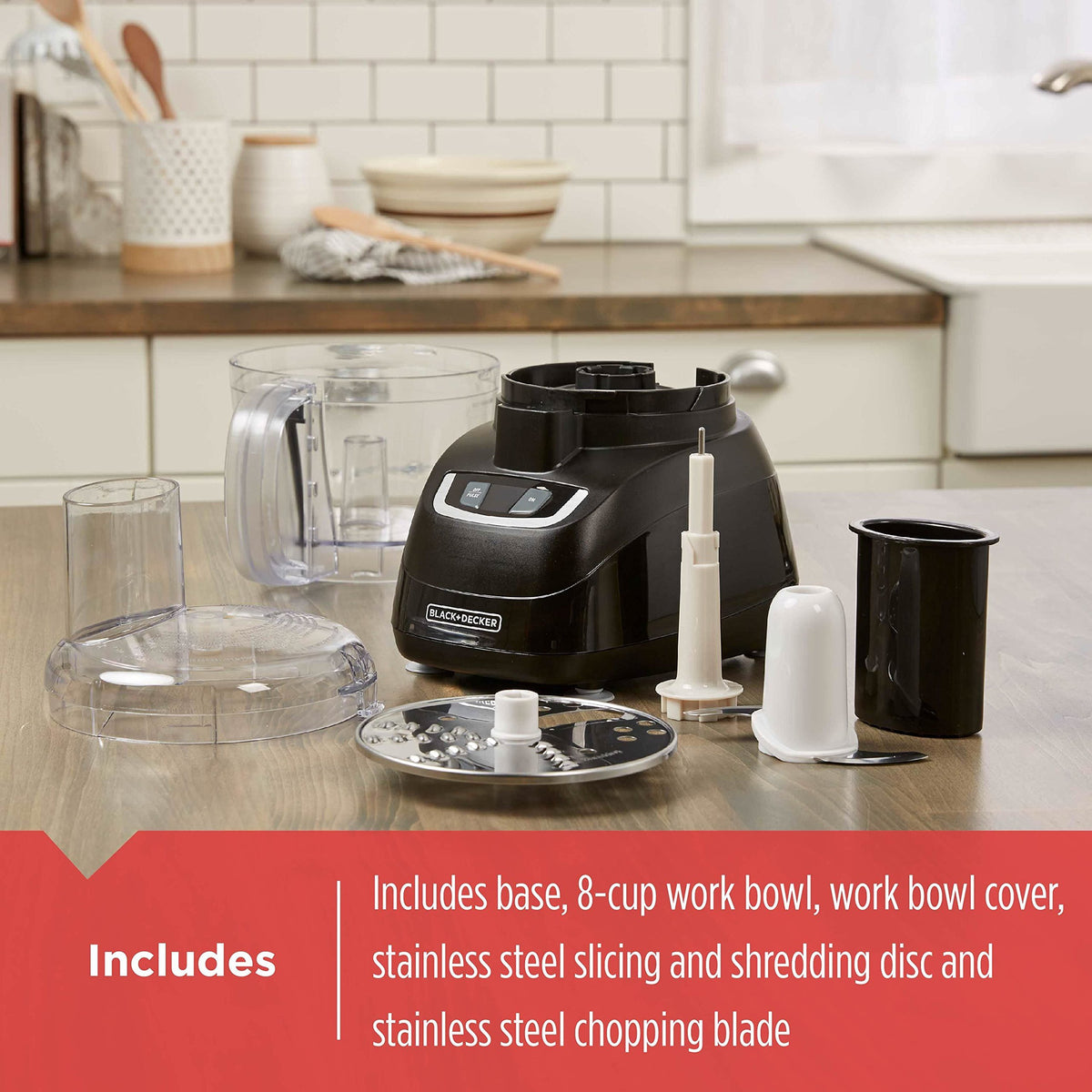 BLACK+DECKER FP1600B dishwasher-safe parts simplify post-meal cleanup.