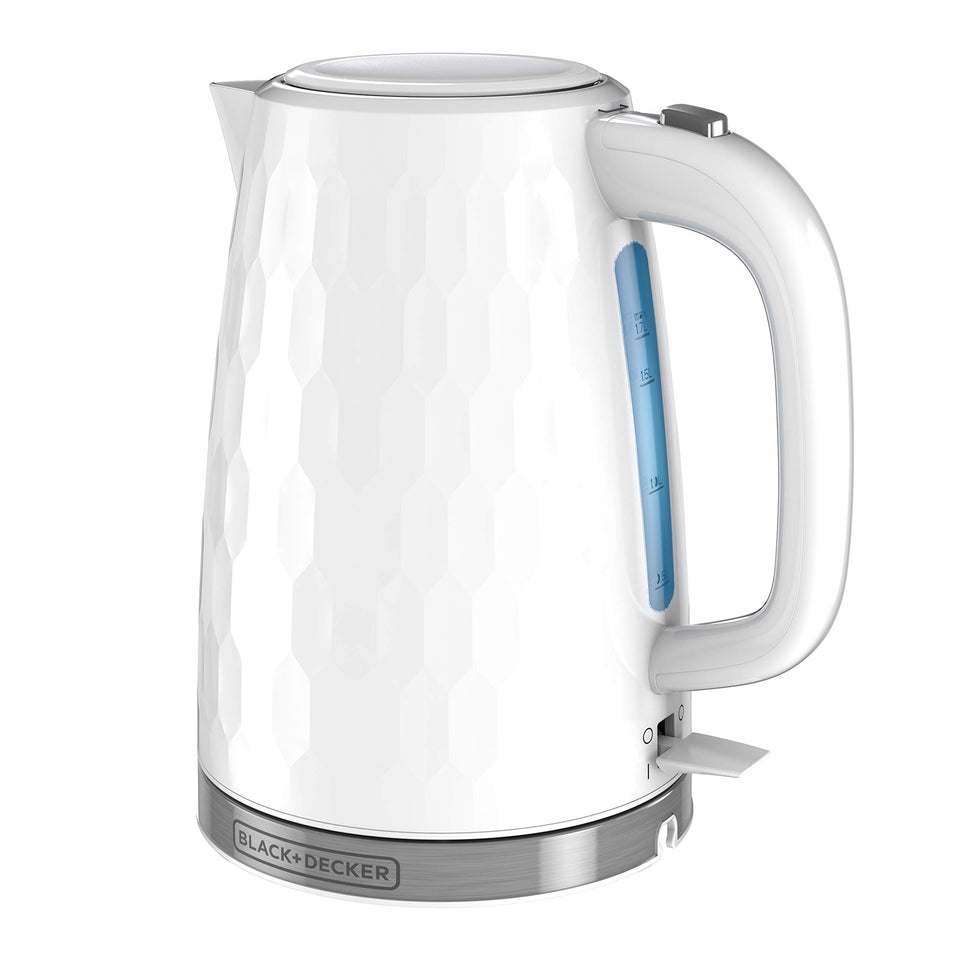 BLACK+DECKER KE1560W premium textured finish kettle for a stylish kitchen aesthetic.