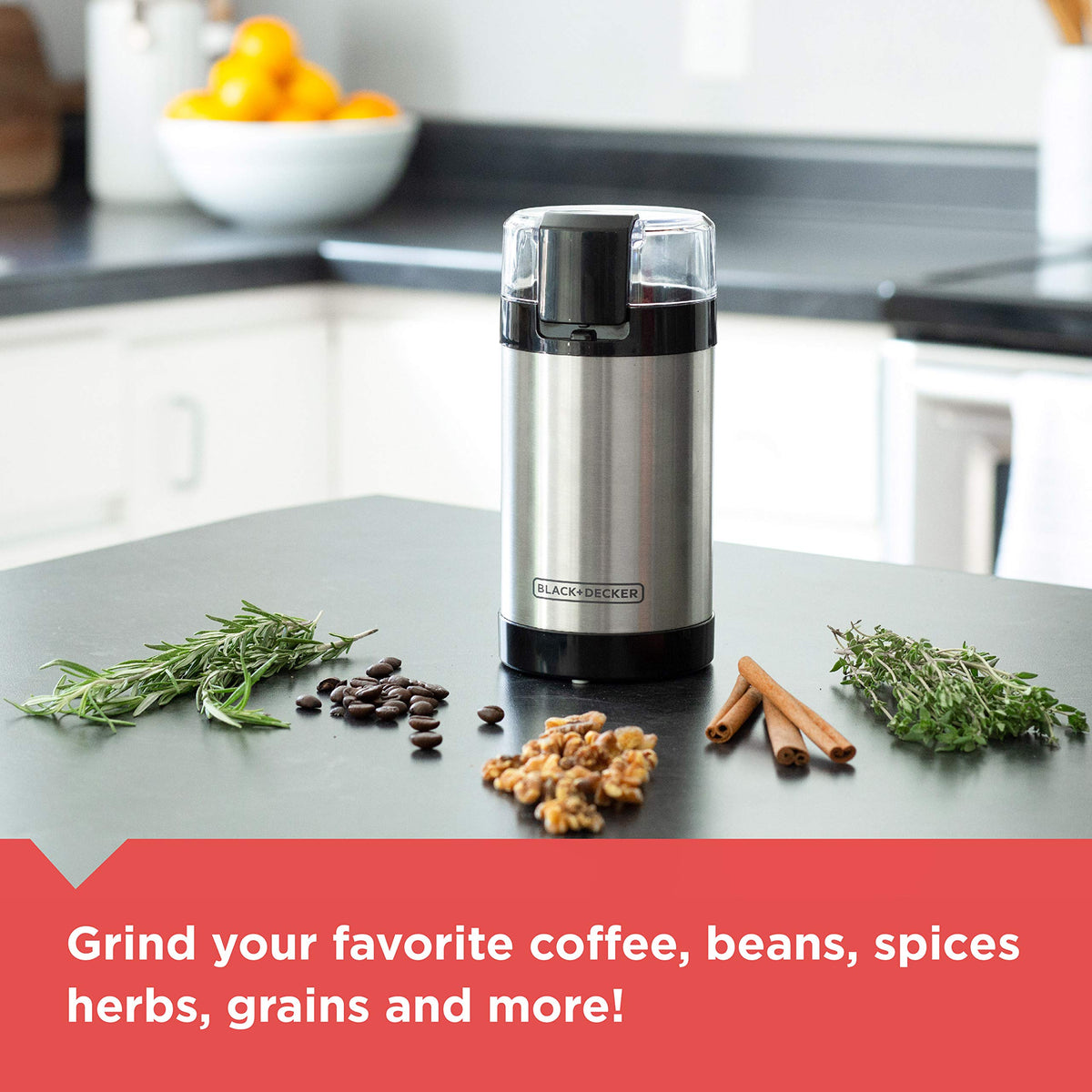 BLACK+DECKER grinder blades in action with beans and spices