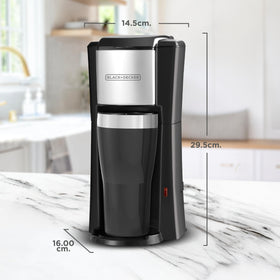 BLACK+DECKER travel mug under brew head for on-the-go coffee