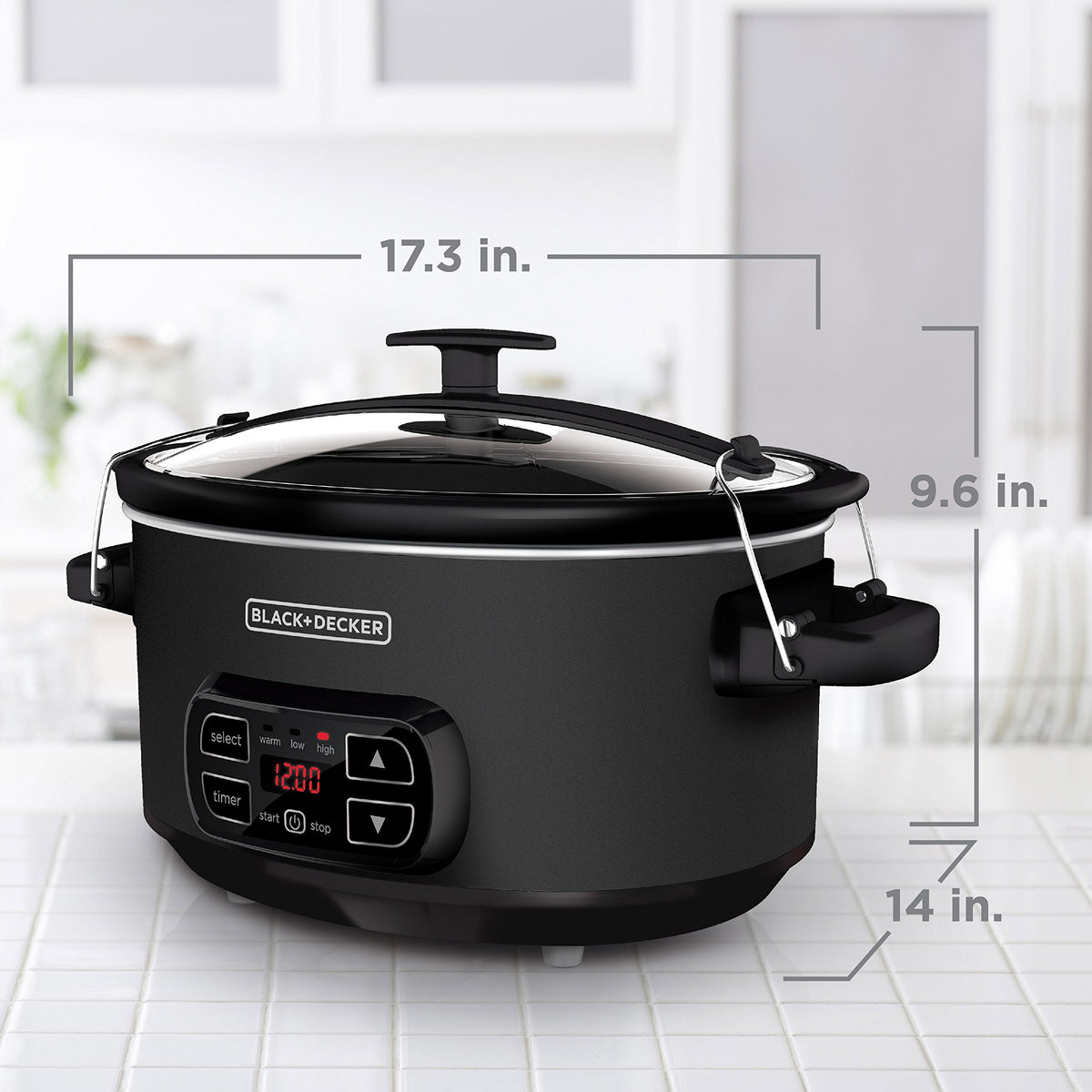 BLACK+DECKER slow cooker built-in lid holder keeps counters clean