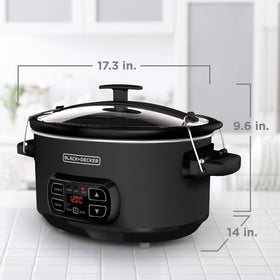 BLACK+DECKER slow cooker built-in lid holder keeps counters clean