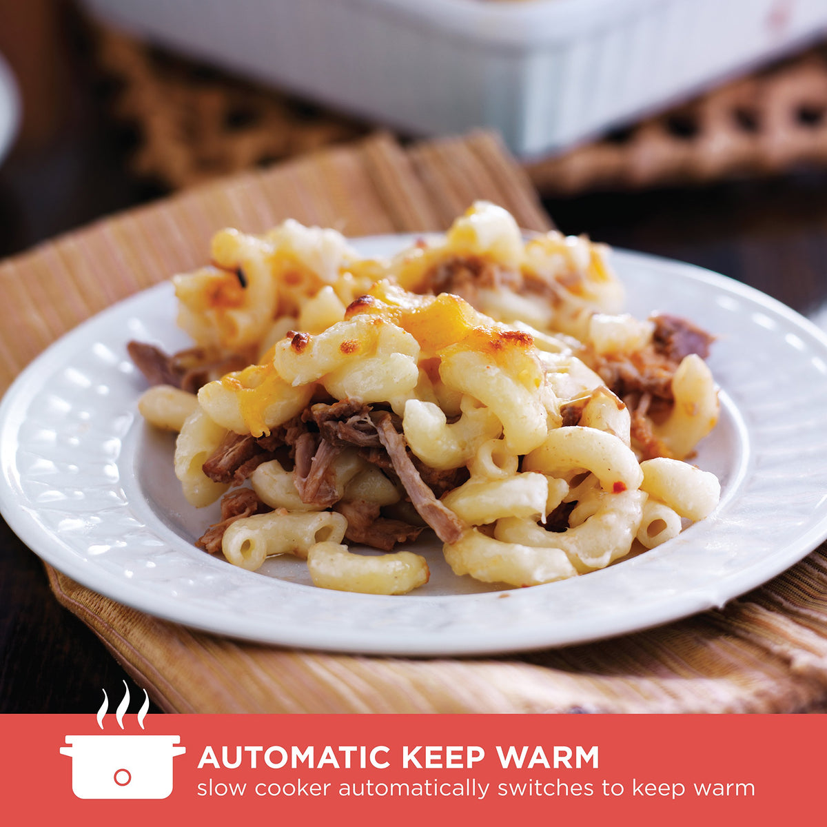 BLACK+DECKER slow cooker with three heat settings for flexible timing