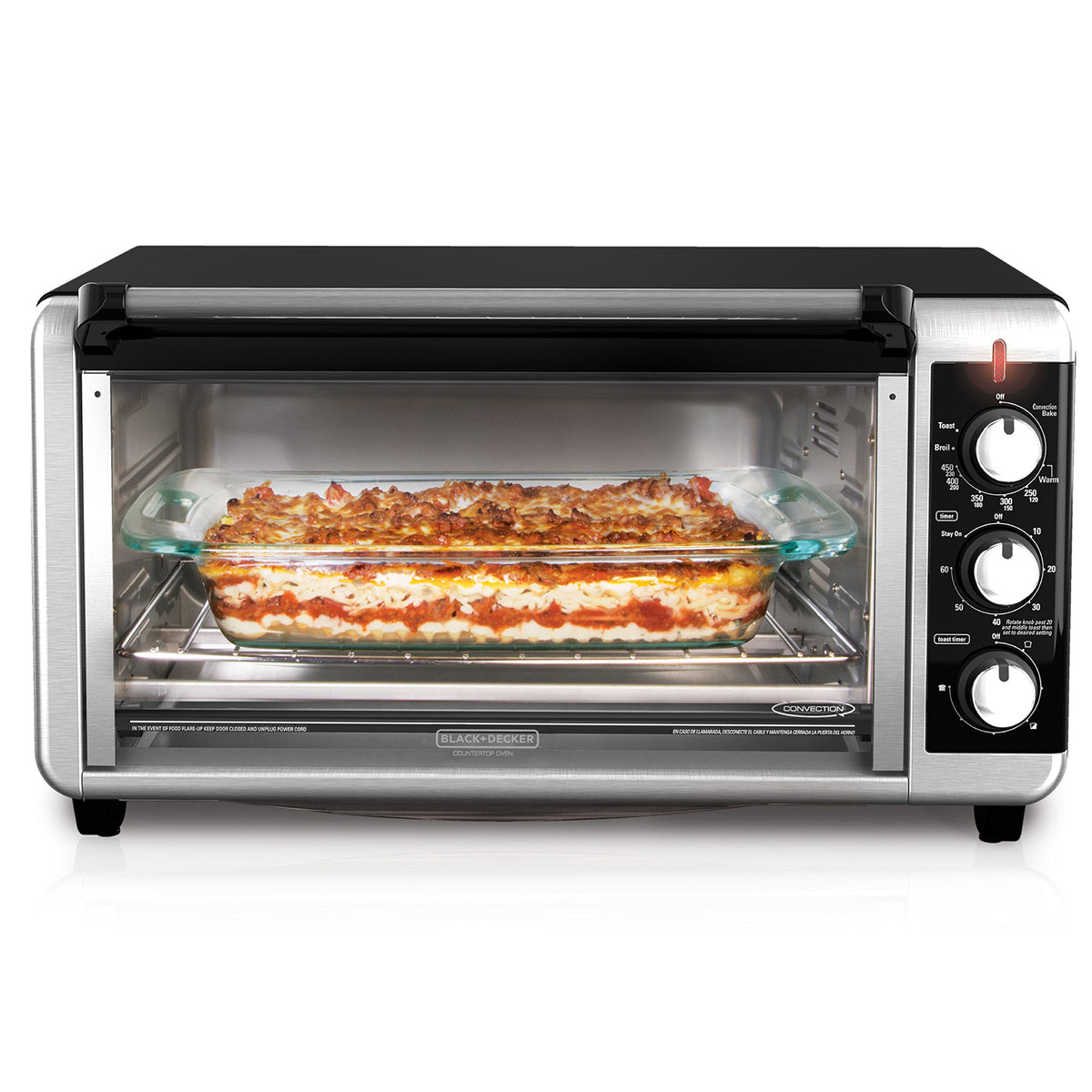 BLACK+DECKER TO3250XSBD countertop oven on kitchen counter for versatile cooking.