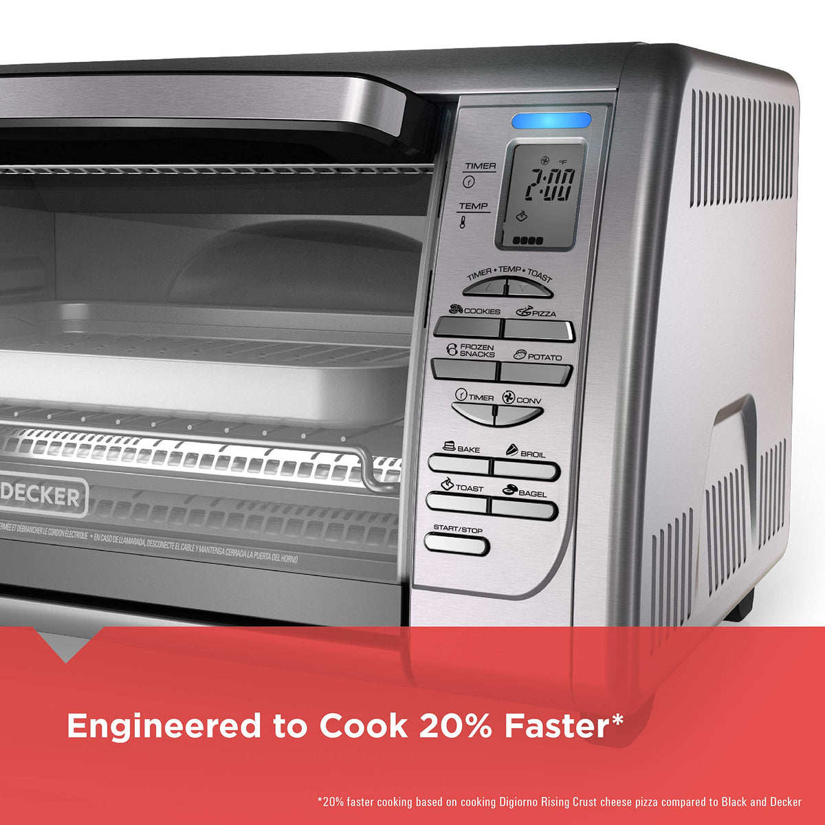 BLACK+DECKER toaster oven with eight one-touch functions for quick meal prep