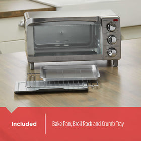 BLACK+DECKER toaster oven bake function for small batches.