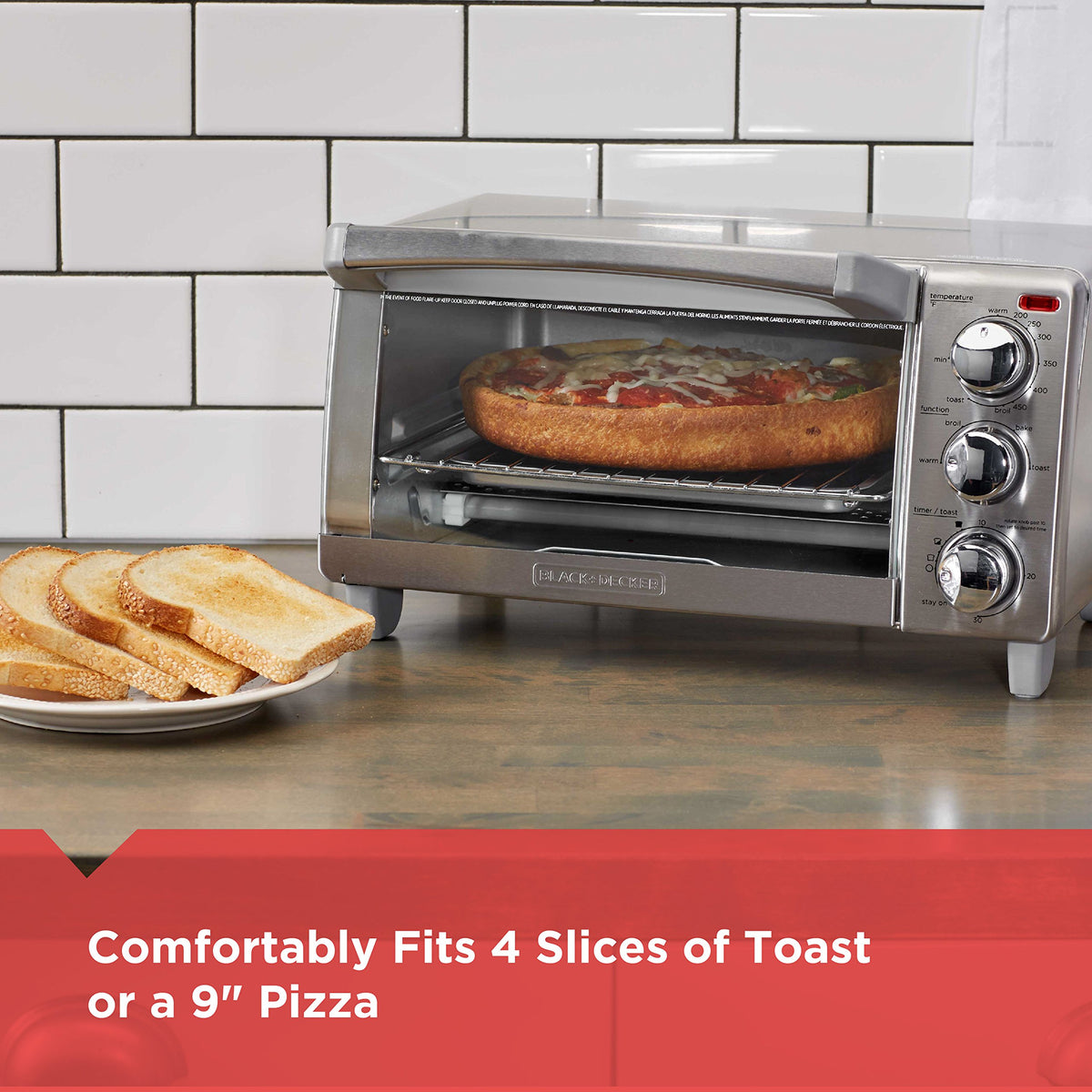 BLACK+DECKER toaster oven broil function for finishing toppings.