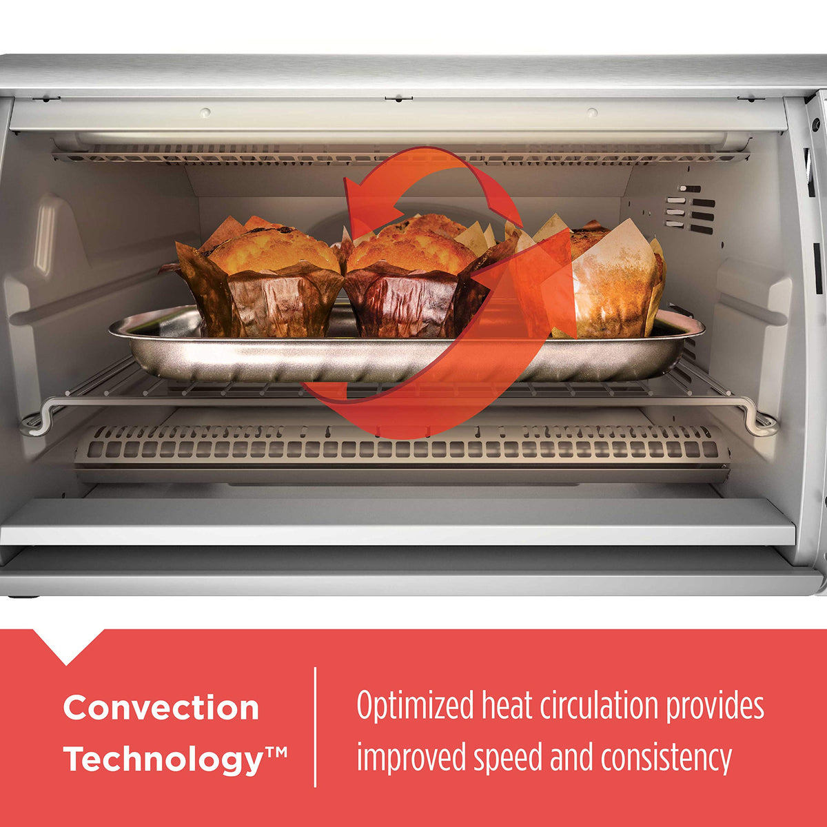Included broiler pan sits inside the BLACK+DECKER toaster oven