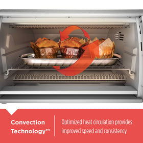 Included broiler pan sits inside the BLACK+DECKER toaster oven