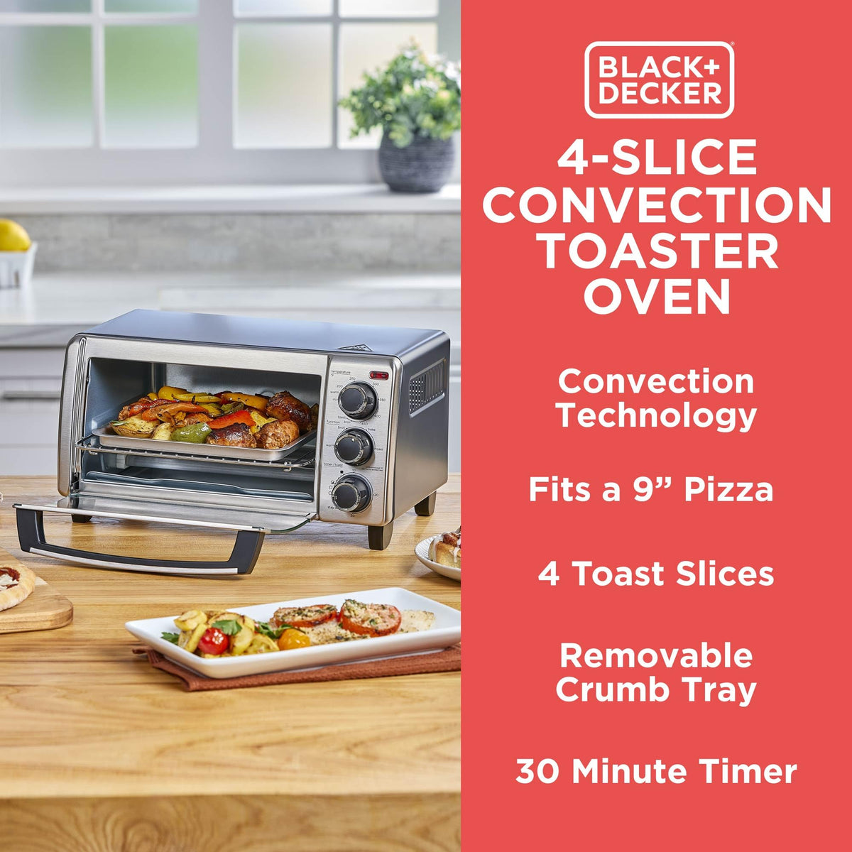 BLACK+DECKER TO1313SBD large viewing window for monitoring progress.
