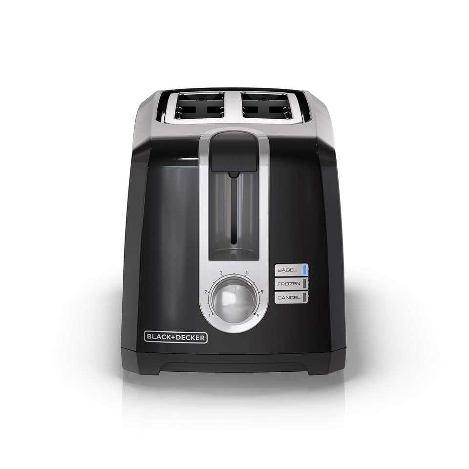 BLACK+DECKER 2-Slice Toaster with extra-wide slots for bagels and thick bread.