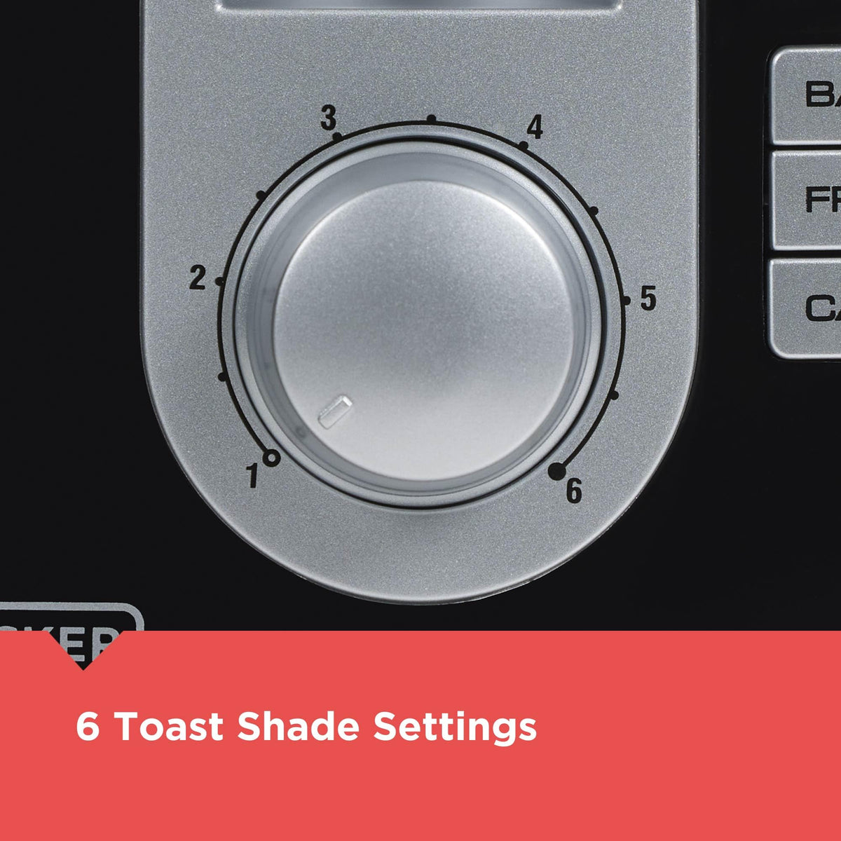 BLACK+DECKER 2-Slice Toaster with six shade settings for tailored browning.