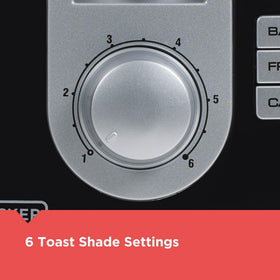 BLACK+DECKER 2-Slice Toaster with six shade settings for tailored browning.