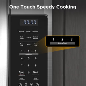 BLACK+DECKER microwave control panel highlights easy one-touch quick menus for everyday meals.