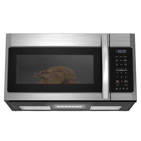 BLACK+DECKER over-the-range microwave front view showcases sleek stainless design and built-in kitchen fit.