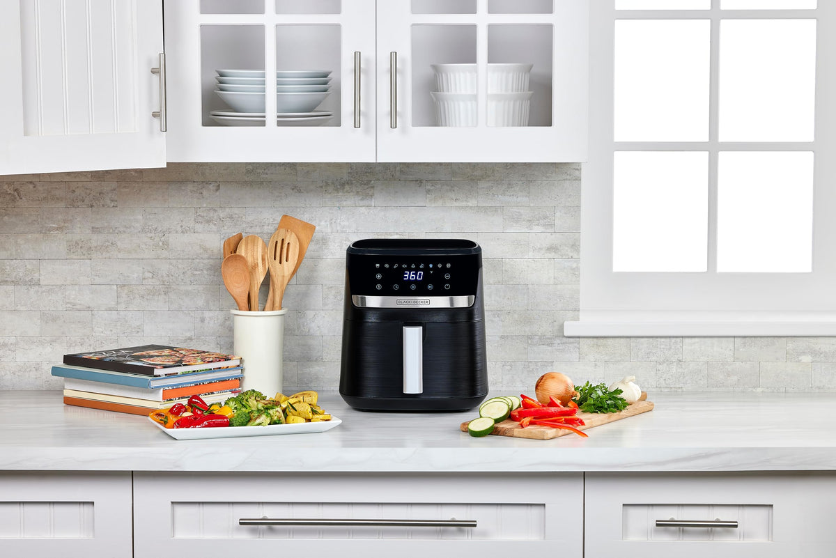 BLACK+DECKER Purifry 6QT air fryer 6-quart capacity suits family meals.