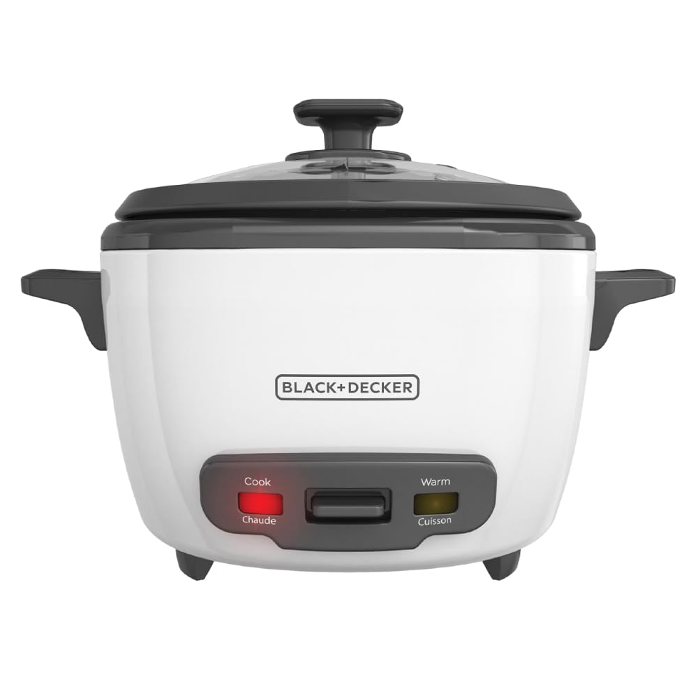 BLACK+DECKER RC516 rice cooker shown with large capacity for uncooked and cooked rice, ideal for families