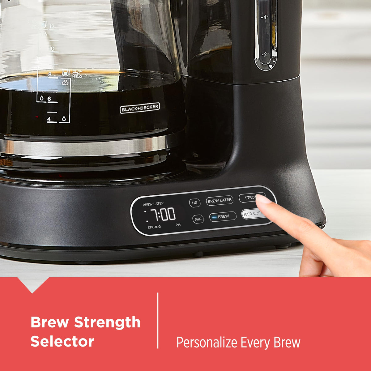 BLACK+DECKER Split Brew duralife glass carafe for durability.