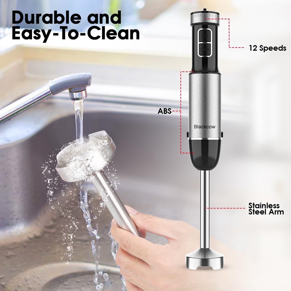 Blackcow ergonomic control with 12 speeds lets you tailor texture and consistency.