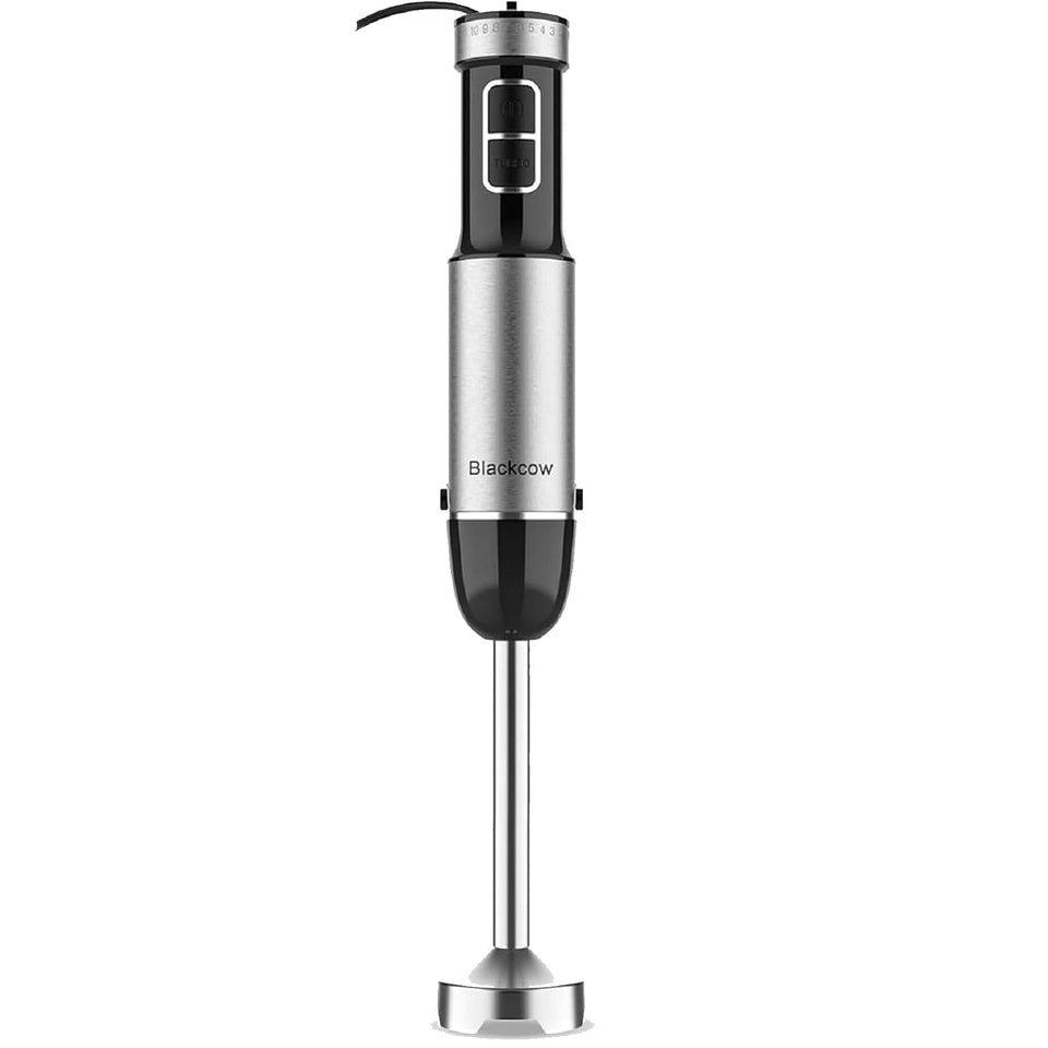 Blackcow Immersion Blender front view shows a compact, durable body for everyday blending.