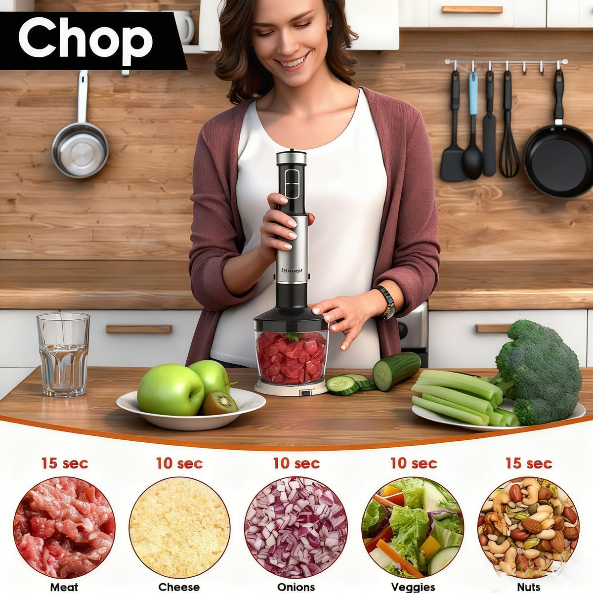 Blackcow Immersion Blender in a pot demonstrates ideal use for soups and sauces.