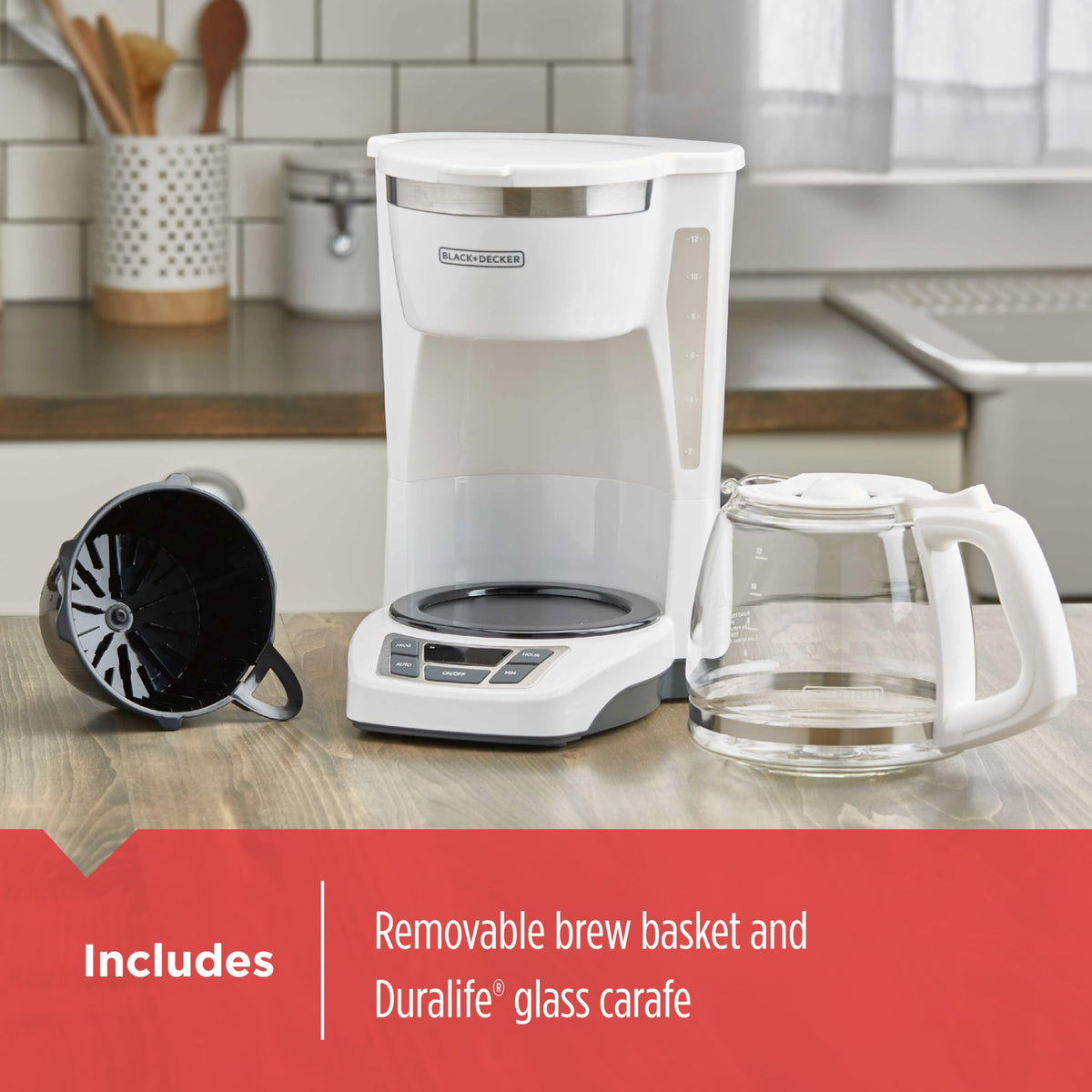 CORD STORAGE feature keeps countertops tidy after brewing sessions.