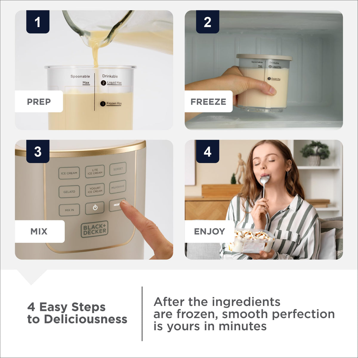 Creamy texture shown in a BLACK+DECKER ice cream pint