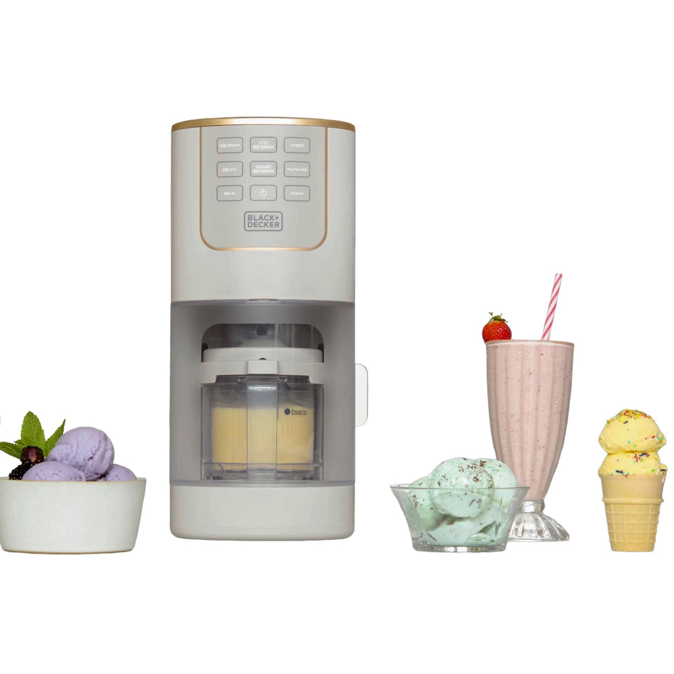 BLACK+DECKER Ice Cream Maker ready for a family batch on the kitchen counter