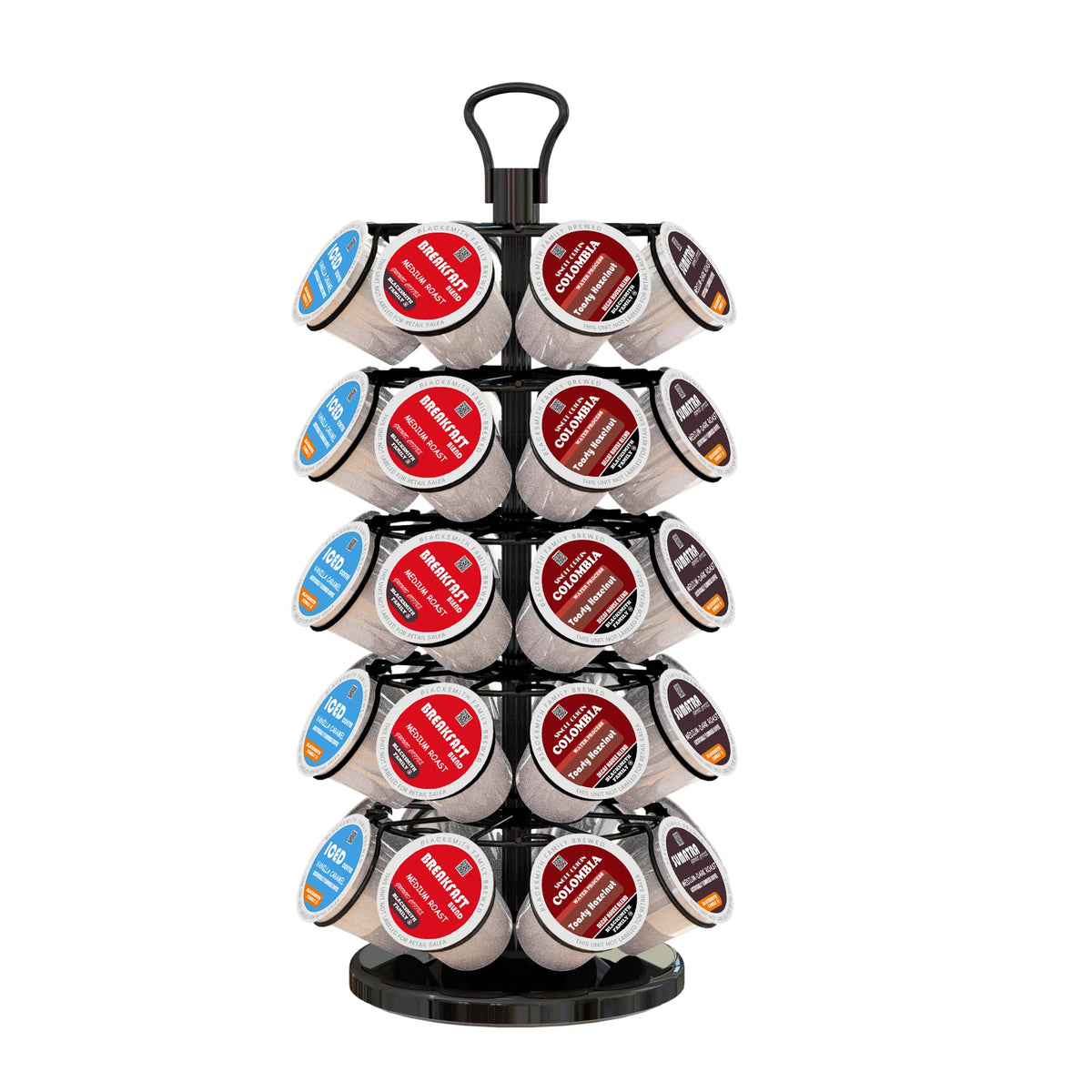 BLACKSMITH FAMILY 40-pod carousel front view with organized K cups for easy access