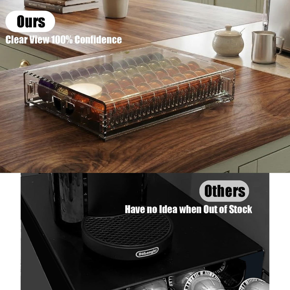Blacksmith Family capacity up to 40 big Vertuo pods on the counter.