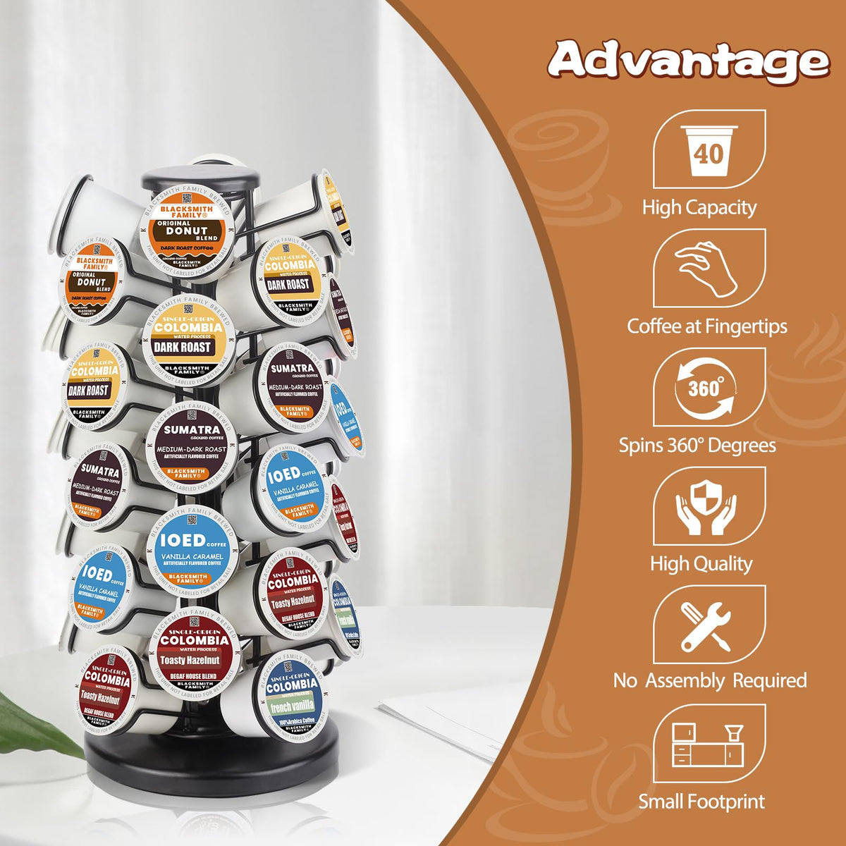 BLACKSMITH FAMILY K Cup Holders rotating base offers easy pod access.