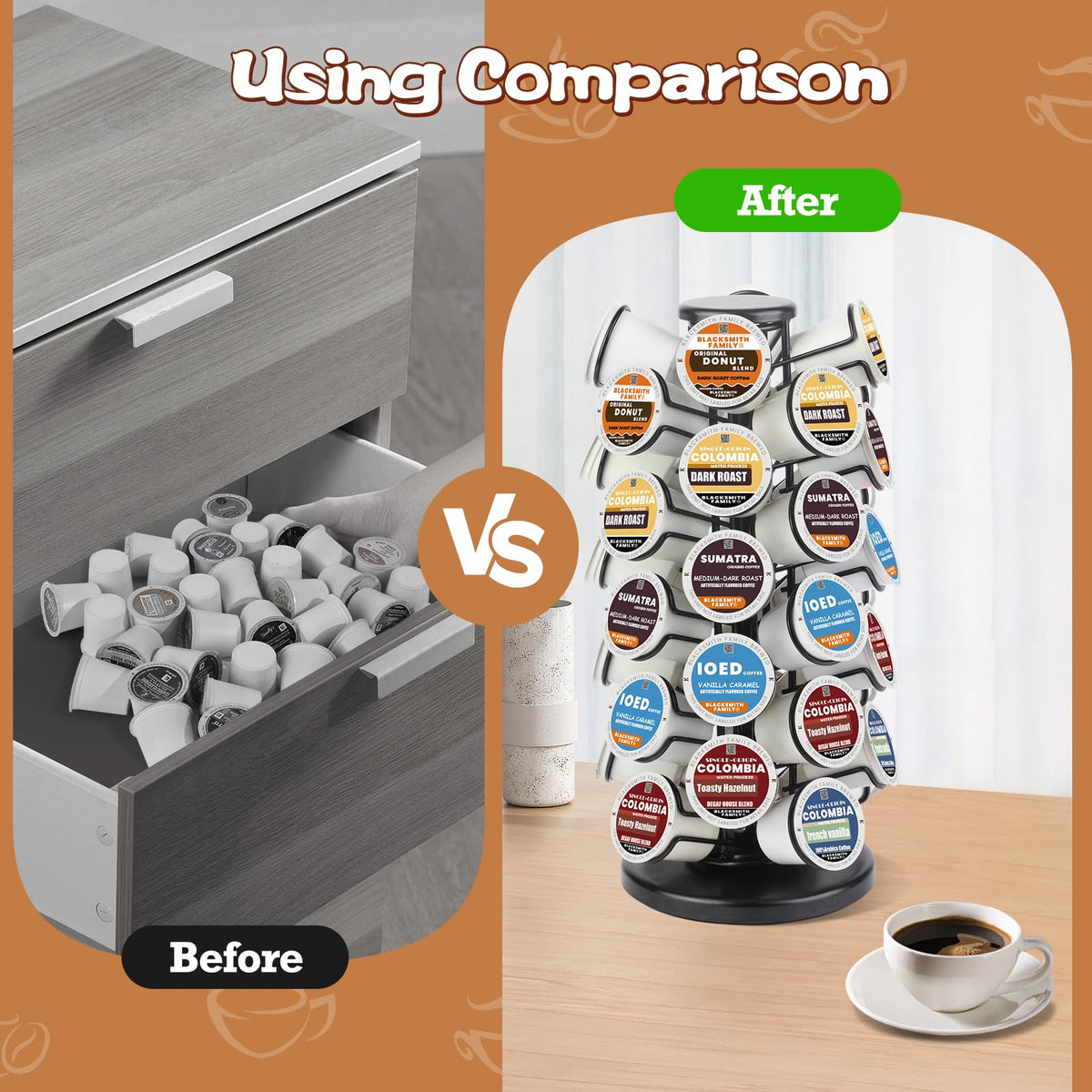 BLACKSMITH FAMILY K Cup Holders slot design keeps pods secure and organized.