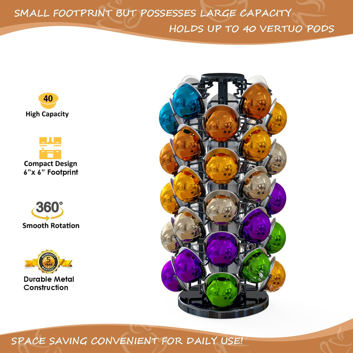 BLACKSMITH FAMILY Vertuo pods slot design keeps pods organized.