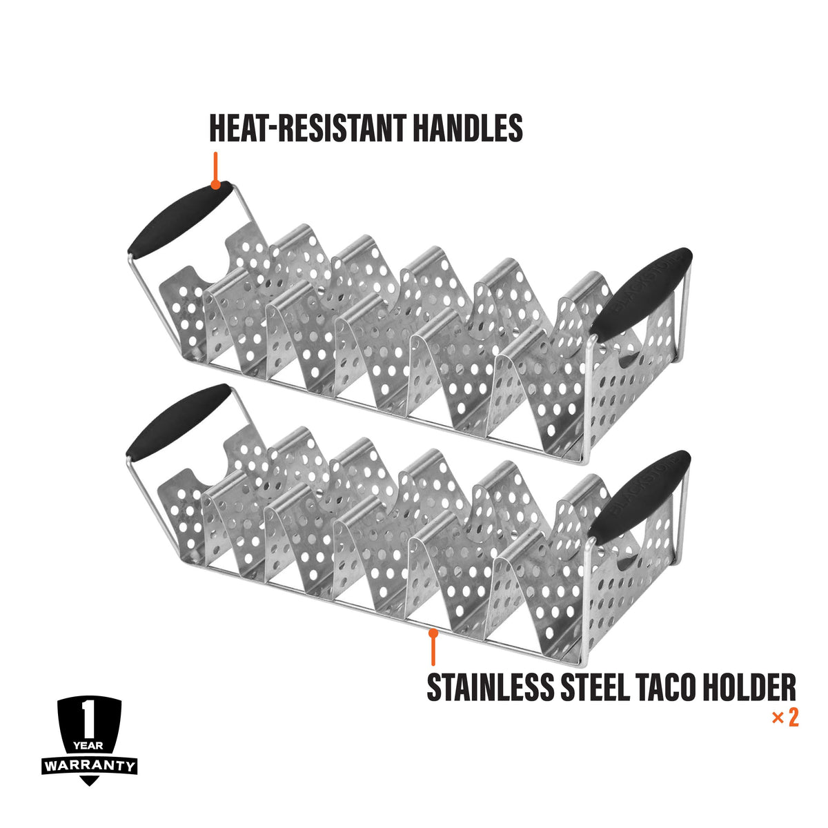 Blackstone deluxe taco rack shown dishwasher-safe for quick cleanup after meals