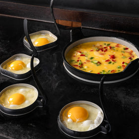 Blackstone egg ring kit showcasing square and round molds for versatile breakfasts.