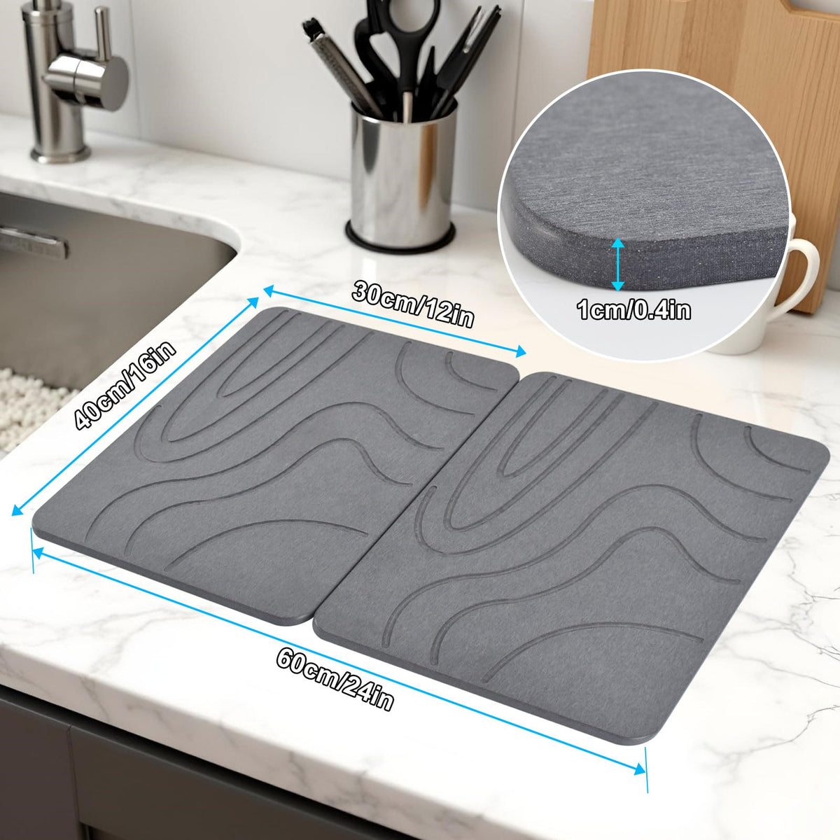 Blaithom stone drying mat on counter for quick dish drying.