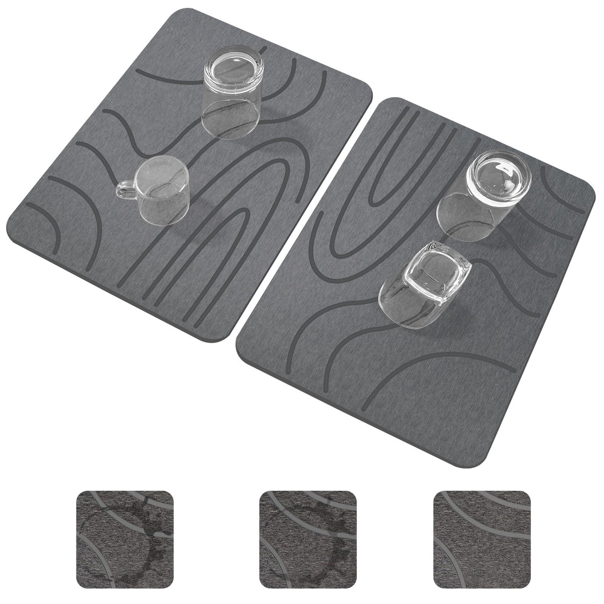 Blaithom stone drying mat front view with curved stripes, 16x12 inches.