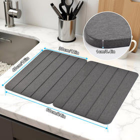 Blaithom vertical-striped drying mat doubles as a heat-safe surface.