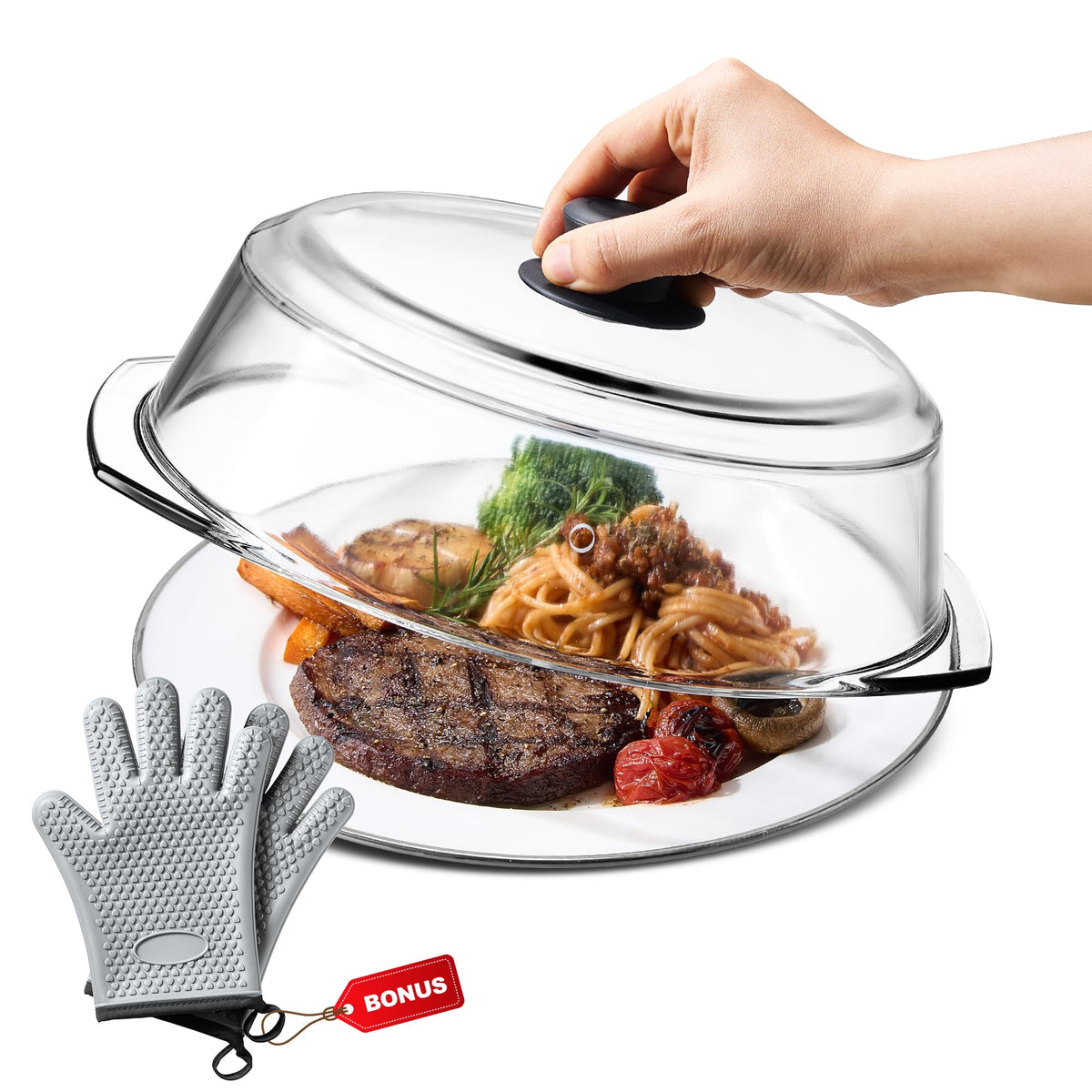 Blakna glass microwave splatter cover main view shields plates from splatters during reheating