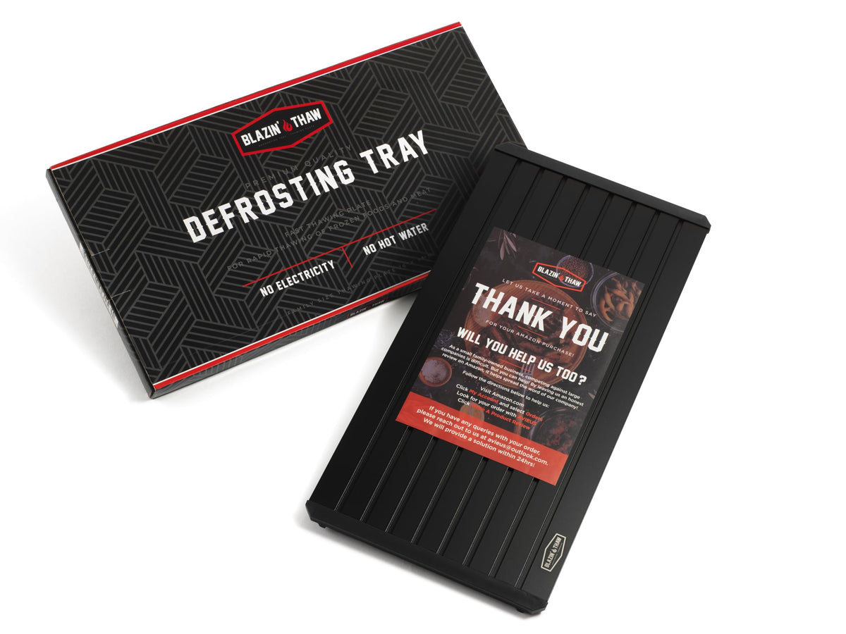 Blazin' Thaw large defrosting tray on a counter handles bigger cuts efficiently.