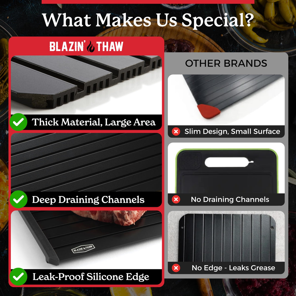 BLAZIN' THAW red tray adds style while defrosting foods