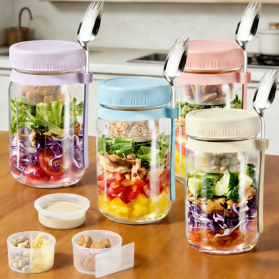 Blazpath 4-pack salad jar with dressing cups, ideal for weekly meal prep