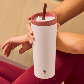 BlenderBottle 24oz stainless steel cup preserves cold drinks longer.