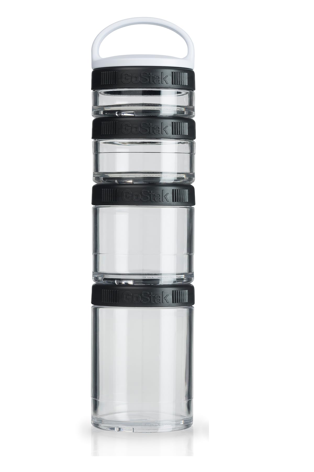 BlenderBottle GoStak Twist-n-Lock 4-piece starter set with interlocking jars for travel.