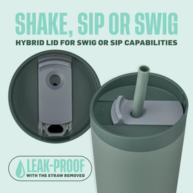 BlenderBottle Seaglass leakproof lid close-up showing secure seal during workouts