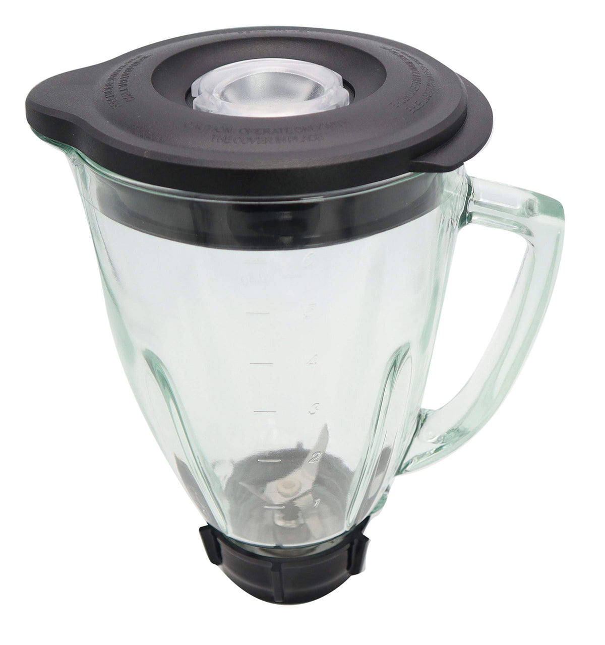 Blendin 48oz round glass jar with handle for easy pouring and serving.