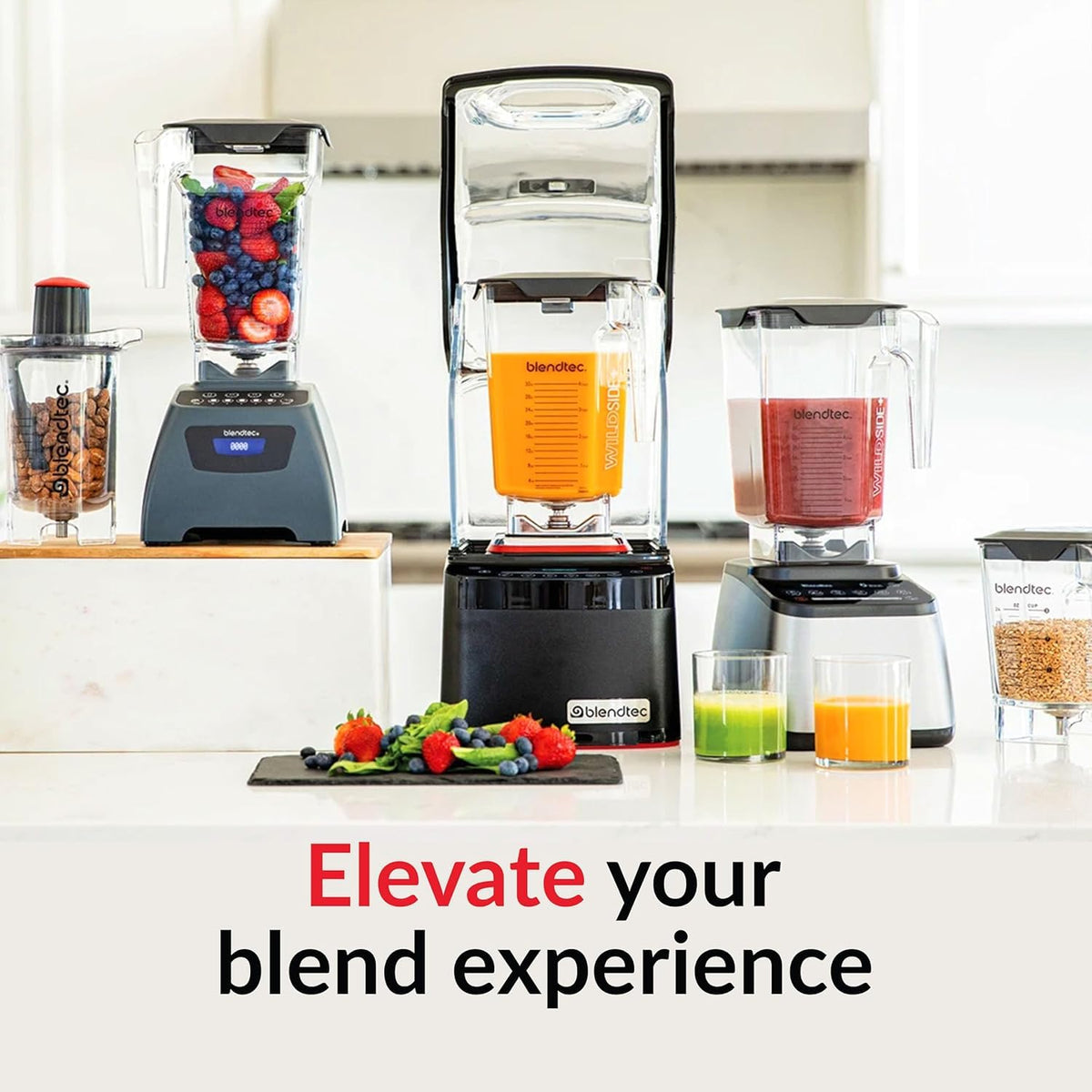 Blendtec WildSide+ jar with fifth wild side for efficient blending of frozen ingredients.