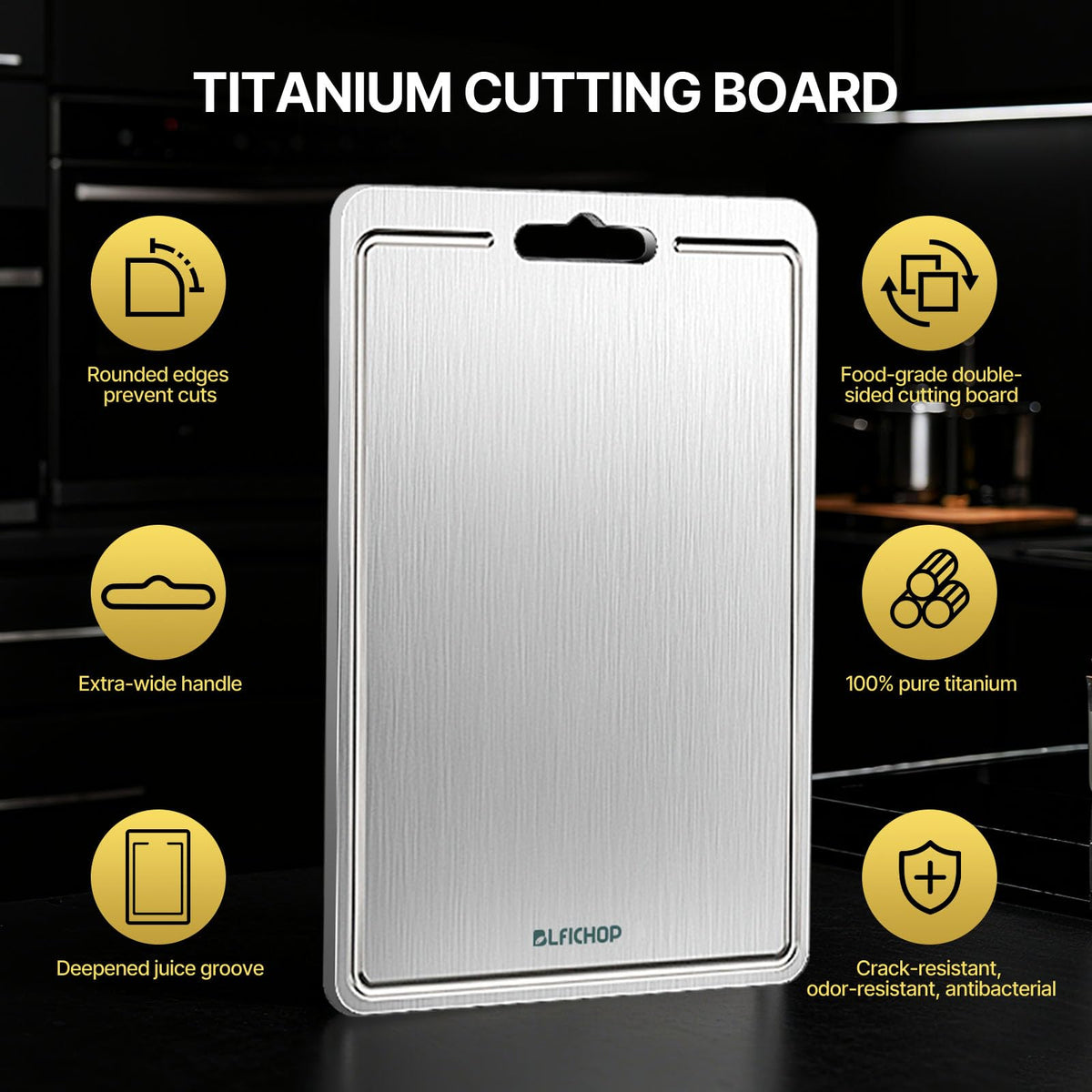 Blfichop cutting boards offered in 8x12, 10x14, 12x18 for versatile tasks.